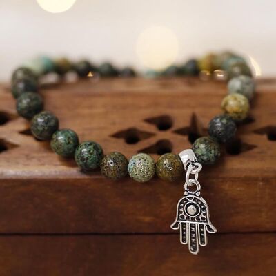 African Turquoise - Fatima Hand Silver Bracelet 6mm