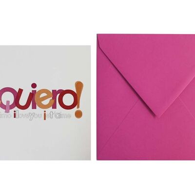 I love you postcard on fuchsia