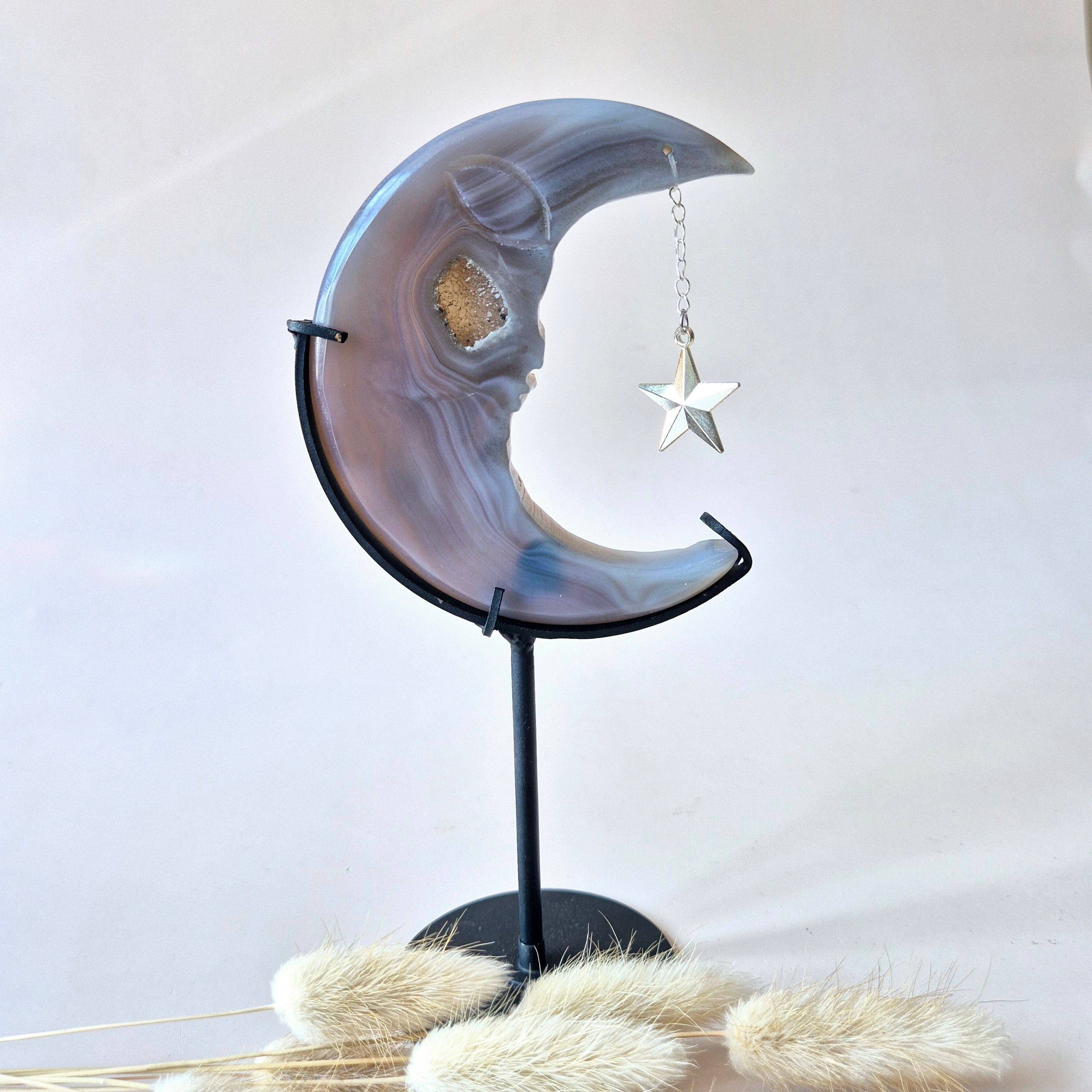 Piedra preciosa de ágata gris drusa Luna n.° 14 – 10 cm