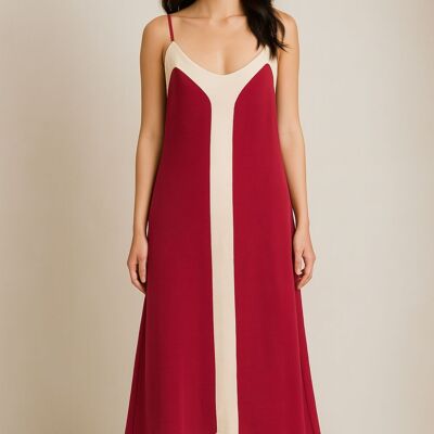 Relaxed Fit Cami Midi Dress in Burgundy and Beige