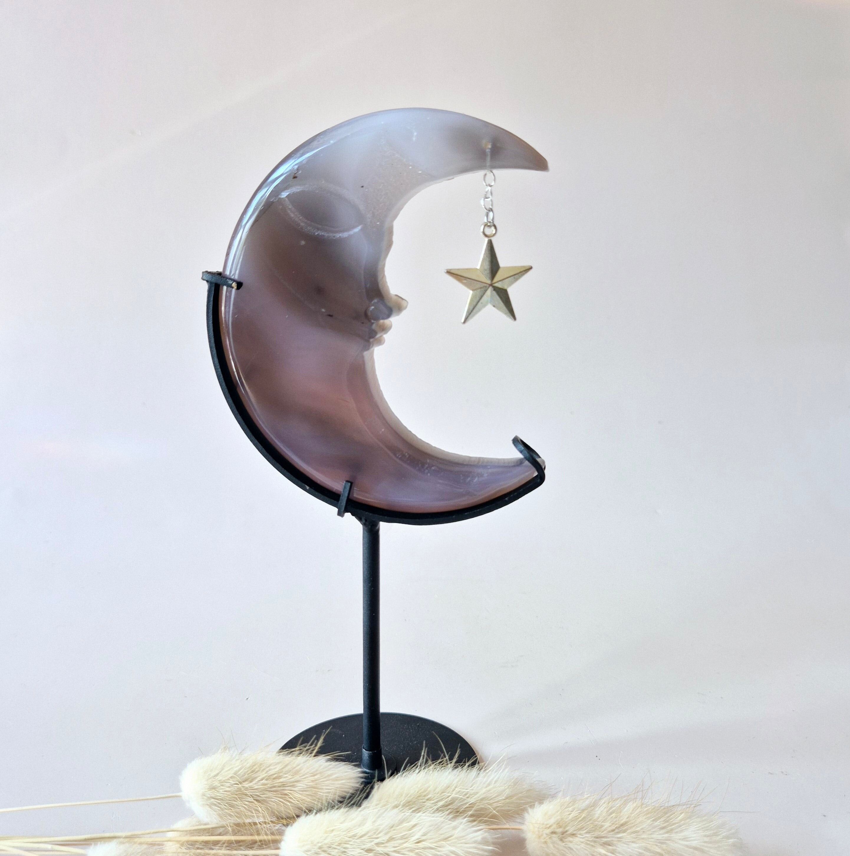 Piedra preciosa de ágata gris drusa Luna n.° 16 – 10 cm