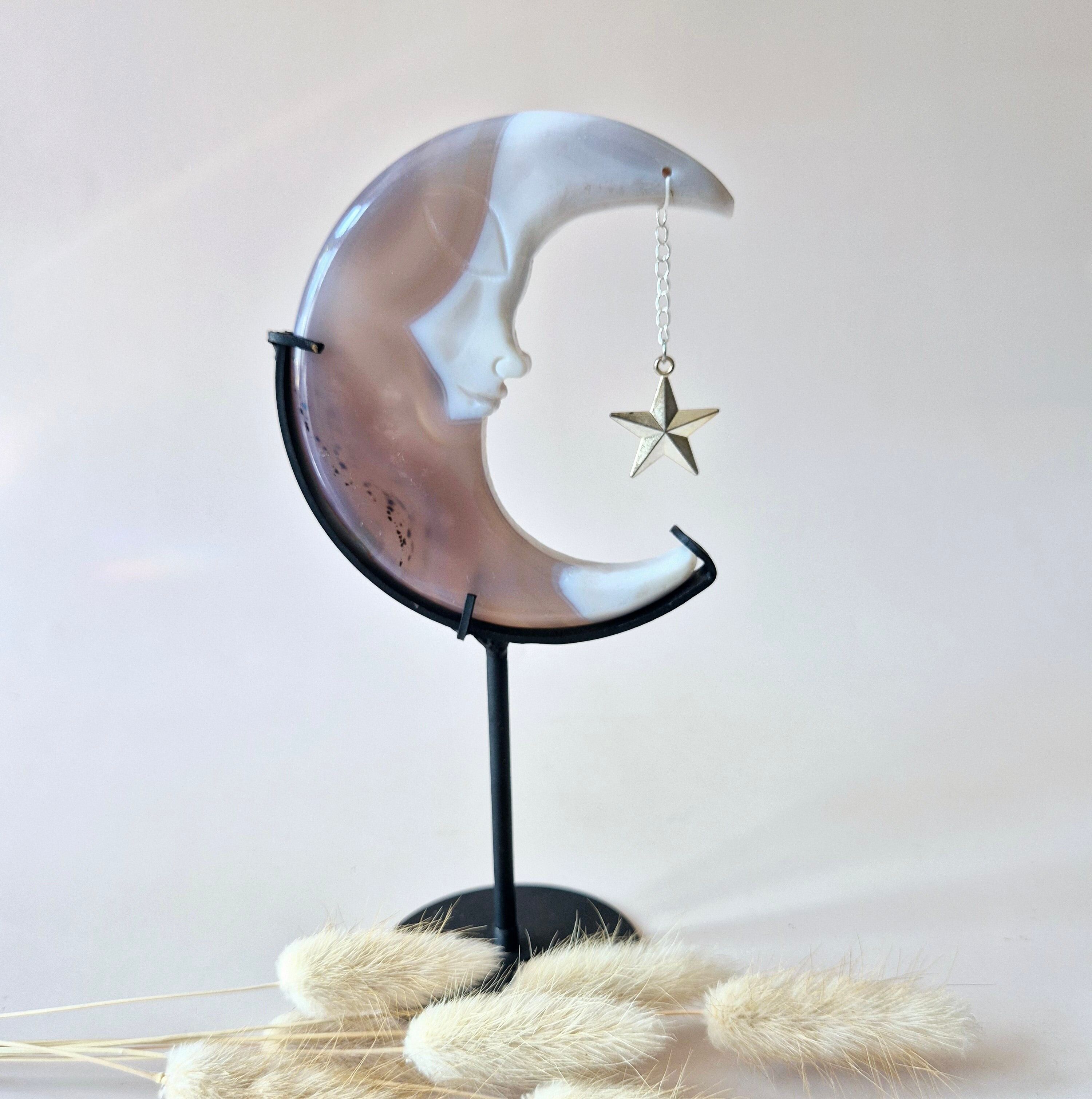 Piedra preciosa de ágata gris drusa Luna n.° 18 – 10 cm