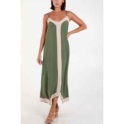 Robe midi décontractée à bretelles beige et kaki