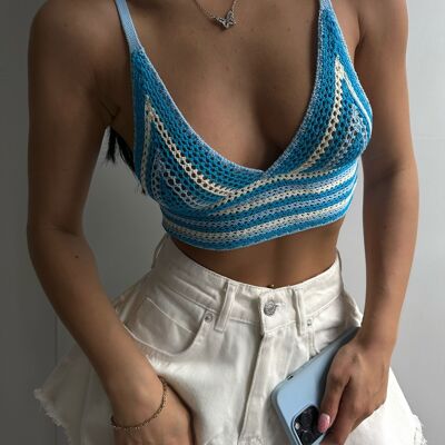 Crop top mailles bleu