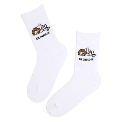 Chaussettes blanches en coton avec des lions LIE ON FLOOR