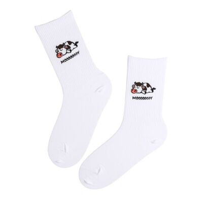 Chaussettes en coton blanc MOODY avec des vaches