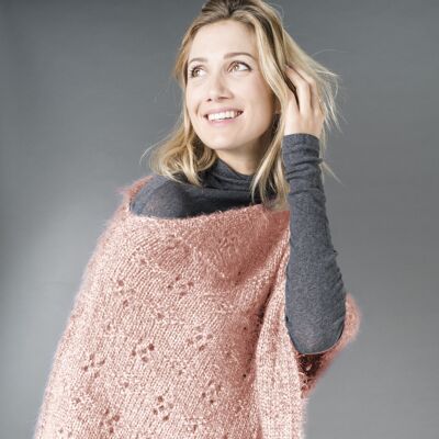 Poncho tricoté en ZIBELINE couleur ROSE 30