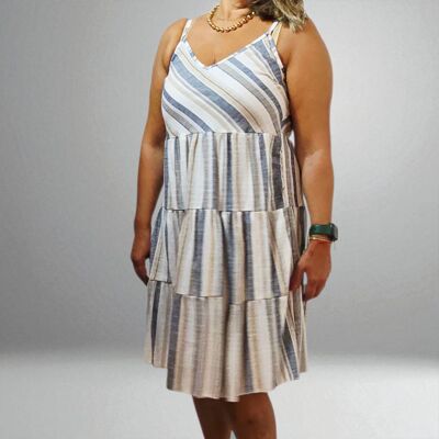 Robe à rayures beige clair et bleues
