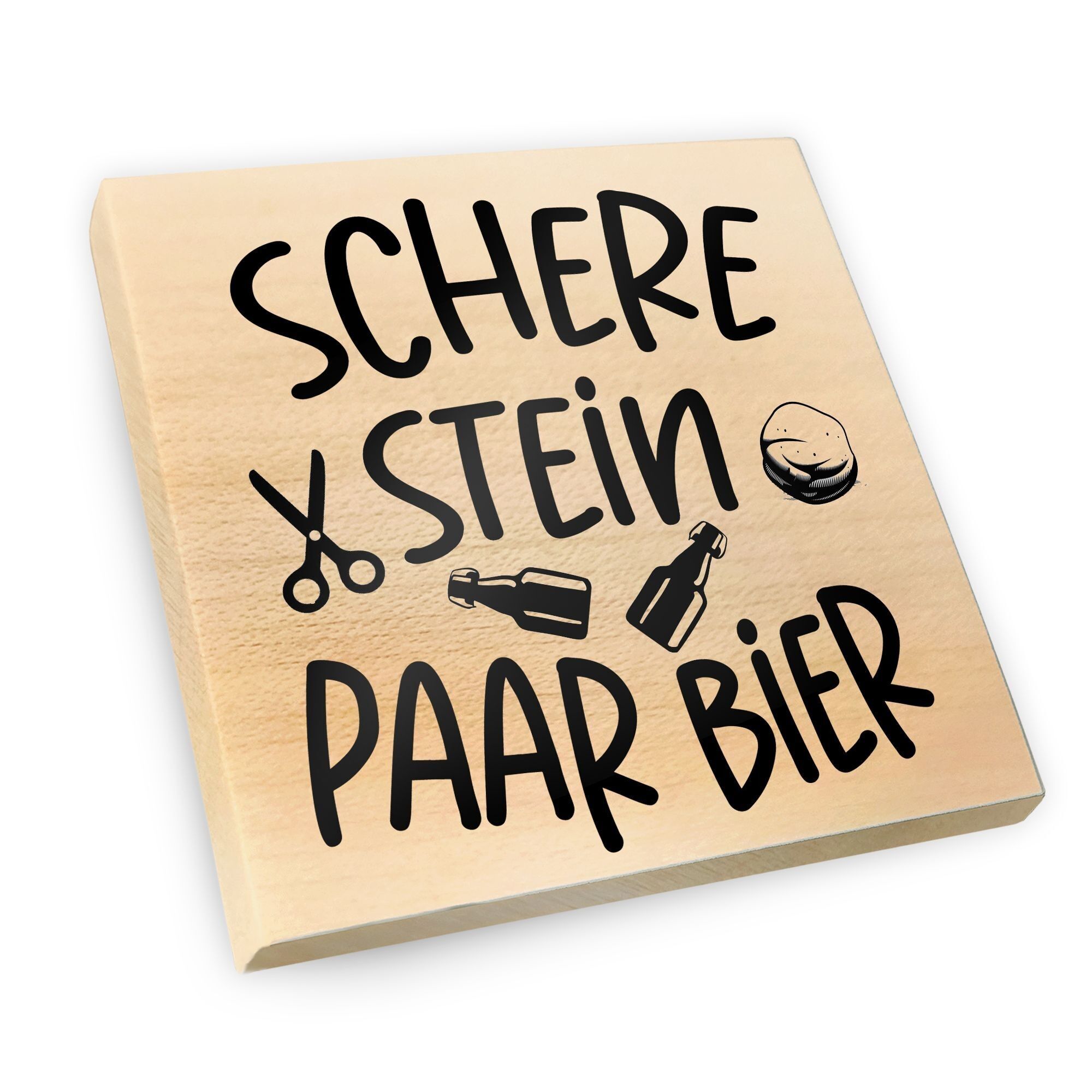 Kühlschrankmagnet aus Ahornholz | Schere, Stein, Paar Bier