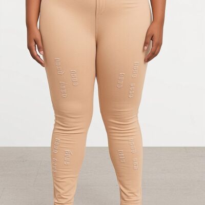 Vaqueros beige con efecto roto de talla grande (B201)