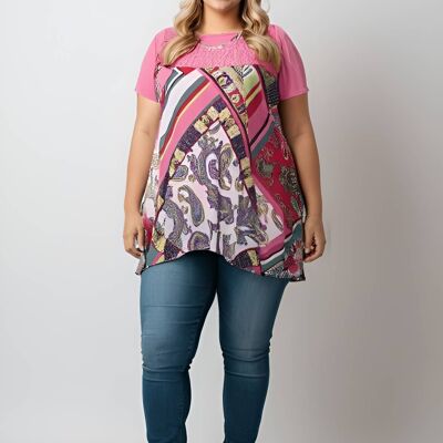 Set tunica stampata rosa taglie forti + t-shirt abbinata (A233)