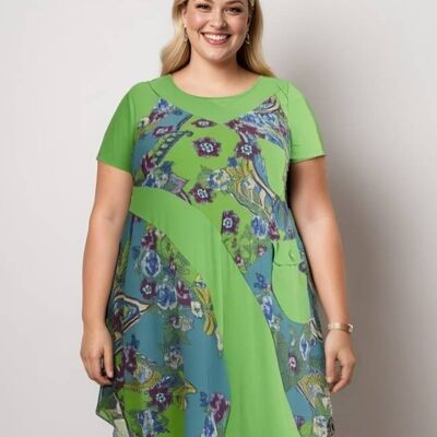 Set tunica stampata verde taglie forti + t-shirt abbinata (A235)
