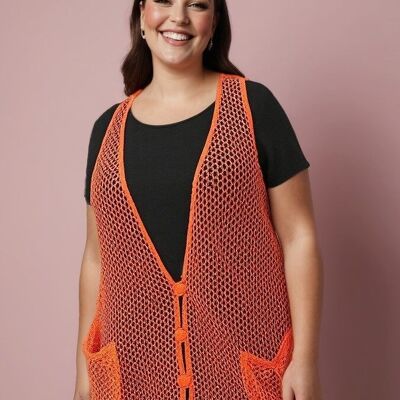 Gilet ajouré orange grande taille (A318)