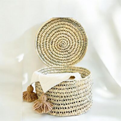 Handwoven Palm Leaf Storage Boxes with Lids – Natural Basket Set – Stackable – 3 Sizes – Handmade in Morocco