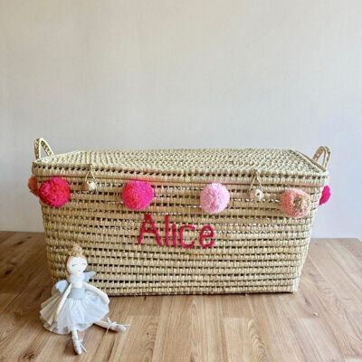 Handwoven Palm Leaf Storage Trunk – XXL 90 cm – With or Without Personalization – Artisan-Made in Morocco