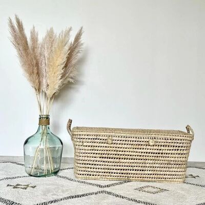Slim Palm Leaf Storage Trunk – 70 cm – Customizable Handwoven Wicker Chest – Handmade in Morocco