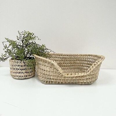 Natural Palm Leaf Pet Basket – Handmade Bed for Cats & Small Dogs – 47×40×16 cm – Made in Morocco
