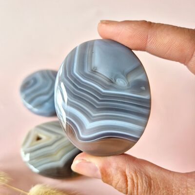 Gemstone Gray Agate Palm Stone – Polished Hand Stone 6-7cm