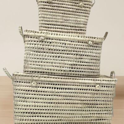 🧺 Set di 3 bauli portaoggetti in palma intrecciata – Bauli marocchini fatti a mano – Bauli impilabili ecologici