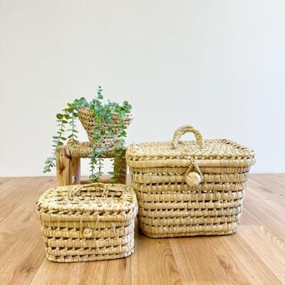 🧺 Custodia portaoggetti in palma intrecciata a mano – Vanity e organizer marocchino – Naturale e personalizzabile
