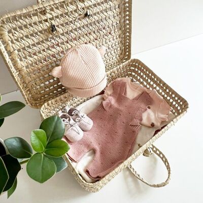 🌿 Customizable Palm Leaf Vanity Case – Personalized Handmade Storage Basket – Ideal for Kids’ Rooms & Gift Sets