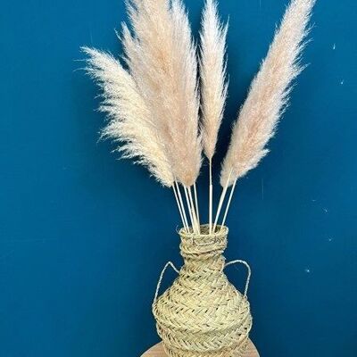 Vase en fibre de palmier naturelle – Pot décoratif bohème tissé à la main | Artisanat marocain durable
