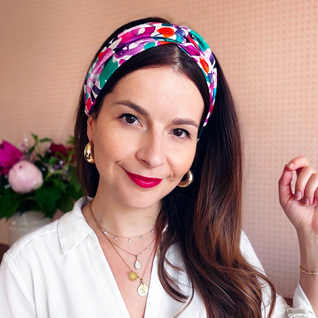 Fascia per capelli MAELYS / fascia per capelli da donna in poliestere con stampa floreale rosa turchese anatra arancione