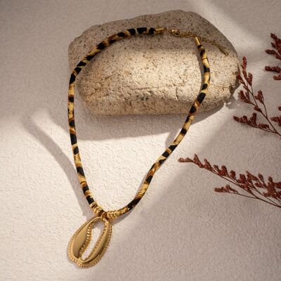 Collana in acciaio inossidabile con leopardo e chicco di caffè