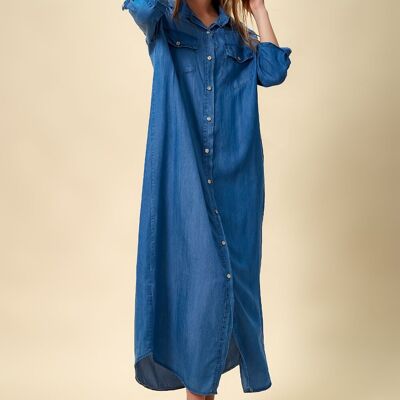 Denim Maxi Dress with Pocket Details