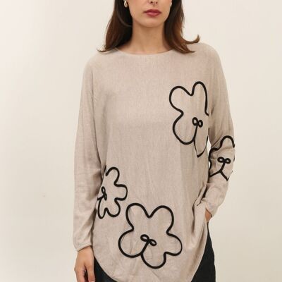 Oversized Flower Pattern Sweater – Soft Originality and Relaxed Silhouette