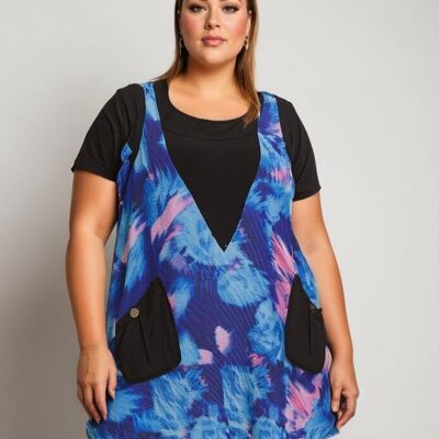 Top stampato blu + t-shirt taglie forti (A539)