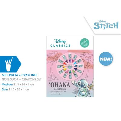 Set 12 Minis Crayons avec Carnet STITCH 21 x 28 Cm