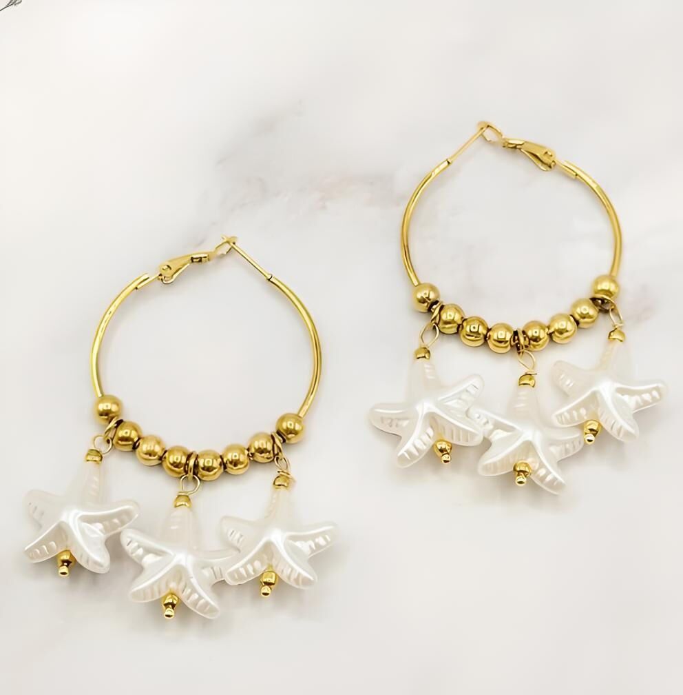 Orecchini a cerchio bohémien con perle a forma di stella marina