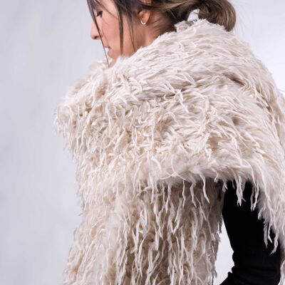 Châle de soirée Tíboli, élégant en fausse fourrure beige ou noire – Style chaleureux et sophistiqué pour mariages et événements