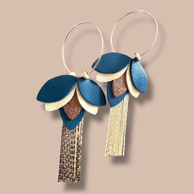 Boucles d'oreilles longue eventail cuir Ninon - 11 coloris