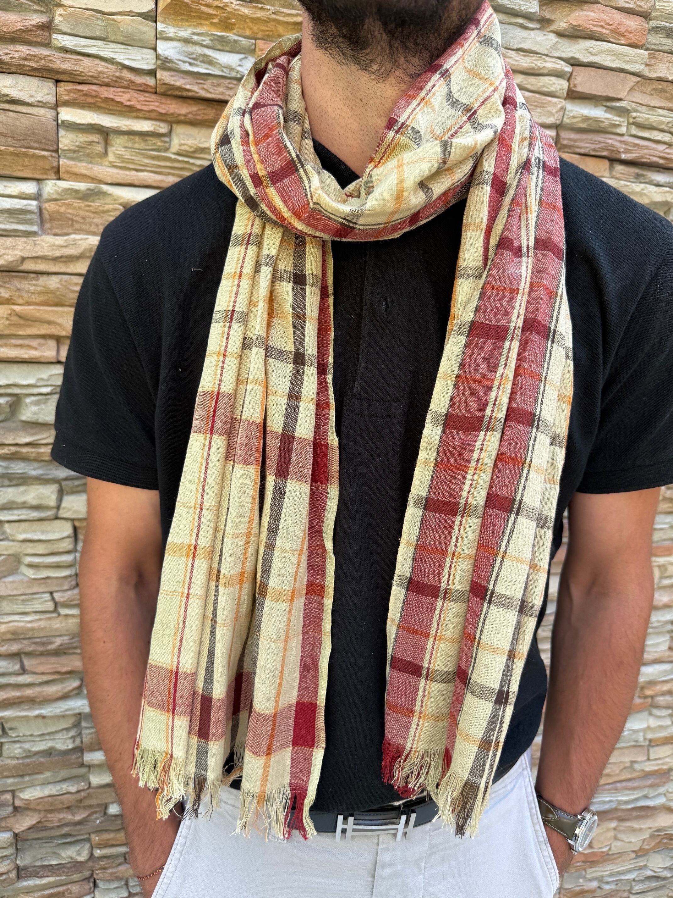 Sciarpa da uomo in 100% cotone intrecciato - 50 x 180 cm - Prodotta in India