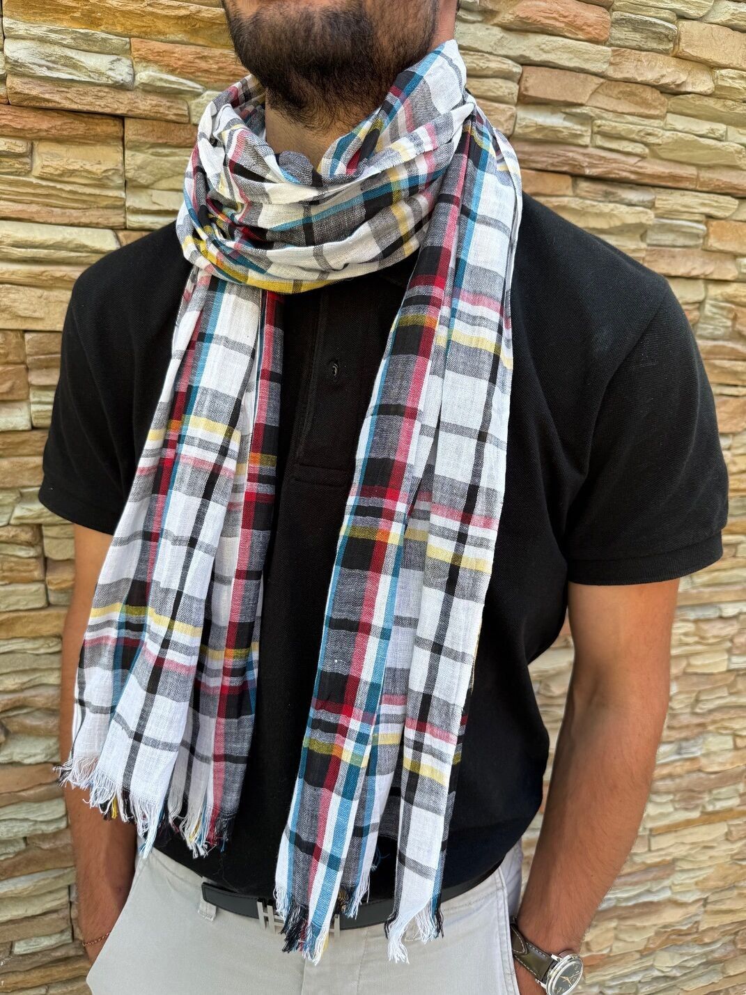 Sciarpa da uomo in 100% cotone intrecciato - 50 x 180 cm - Prodotta in India