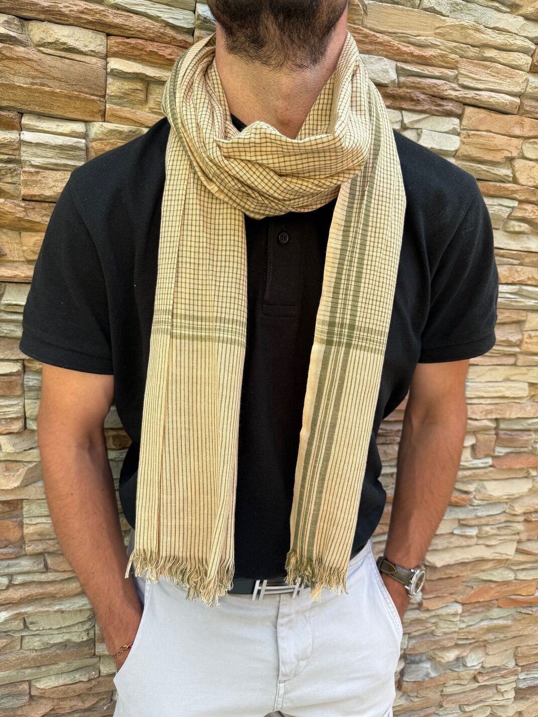 Sciarpa da uomo in 100% cotone intrecciato - 50 x 180 cm - Prodotta in India