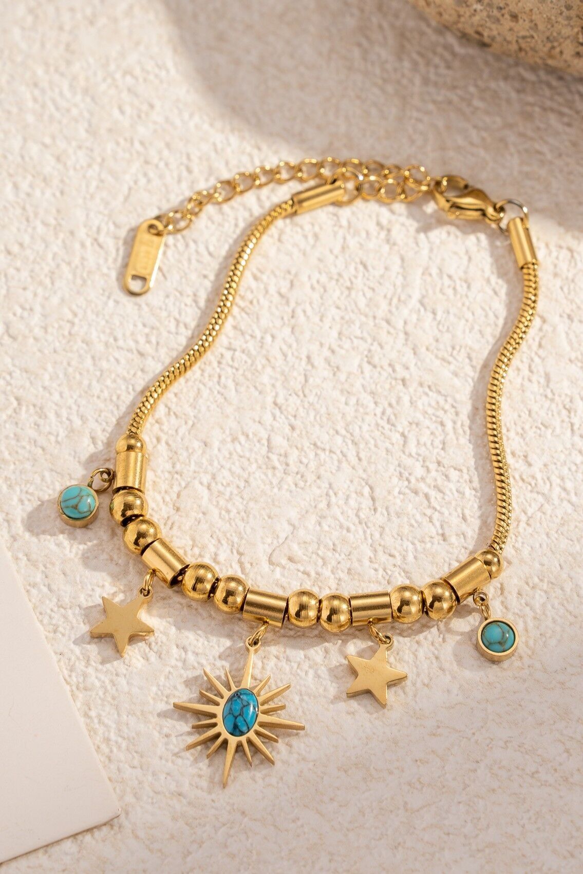 Edelstahl-Stern-Charm-Armband mit Stein