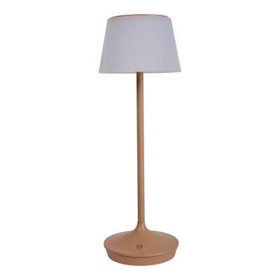 Lámpara de mesa solar a batería "EMMI" de 38 cm de alto, pantalla Ø 13 cm, metal en color almendra y plástico blanco, para uso exterior, regulable CCT.