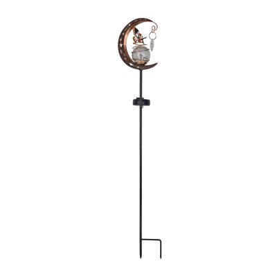 Picchetto decorativo da terra "Fairy" alto 84,5 cm, in metallo nero e rame, vetro con struttura craquelé, LED integrato, bianco caldo