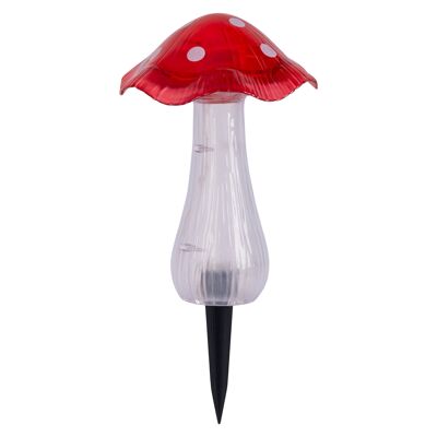 Set di 2 picchetti solari decorativi da terra "MANTAR" Ø 13 cm, altezza 29 cm, plastica trasparente in rosso, giallo e trasparente, LED integrati, bianco freddo