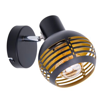 Lampada da parete e soffitto singola, spot "CASCO" in metallo nei colori nero e oro, con attacco E27, 23 x 12 x 14 cm. Illuminazione elegante per il soggiorno, la sala da pranzo o la cucina.