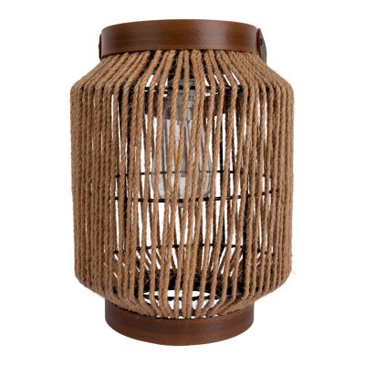Lampada solare a LED "KORBINIAN" decorativa per esterni in metallo, plastica e corda di colore naturale, con LED installati in modo fisso.