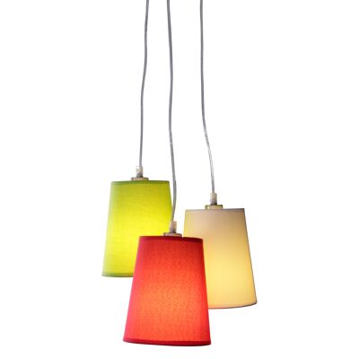 Pendant lamp "SAGGY" up to 160 cm high, shade Ø 18 cm, made of metal and textile in red, white and green
