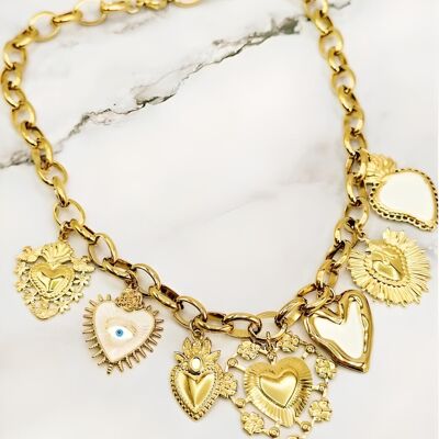 Collana Boho Chic con ciondoli a forma di Cuore Sacro