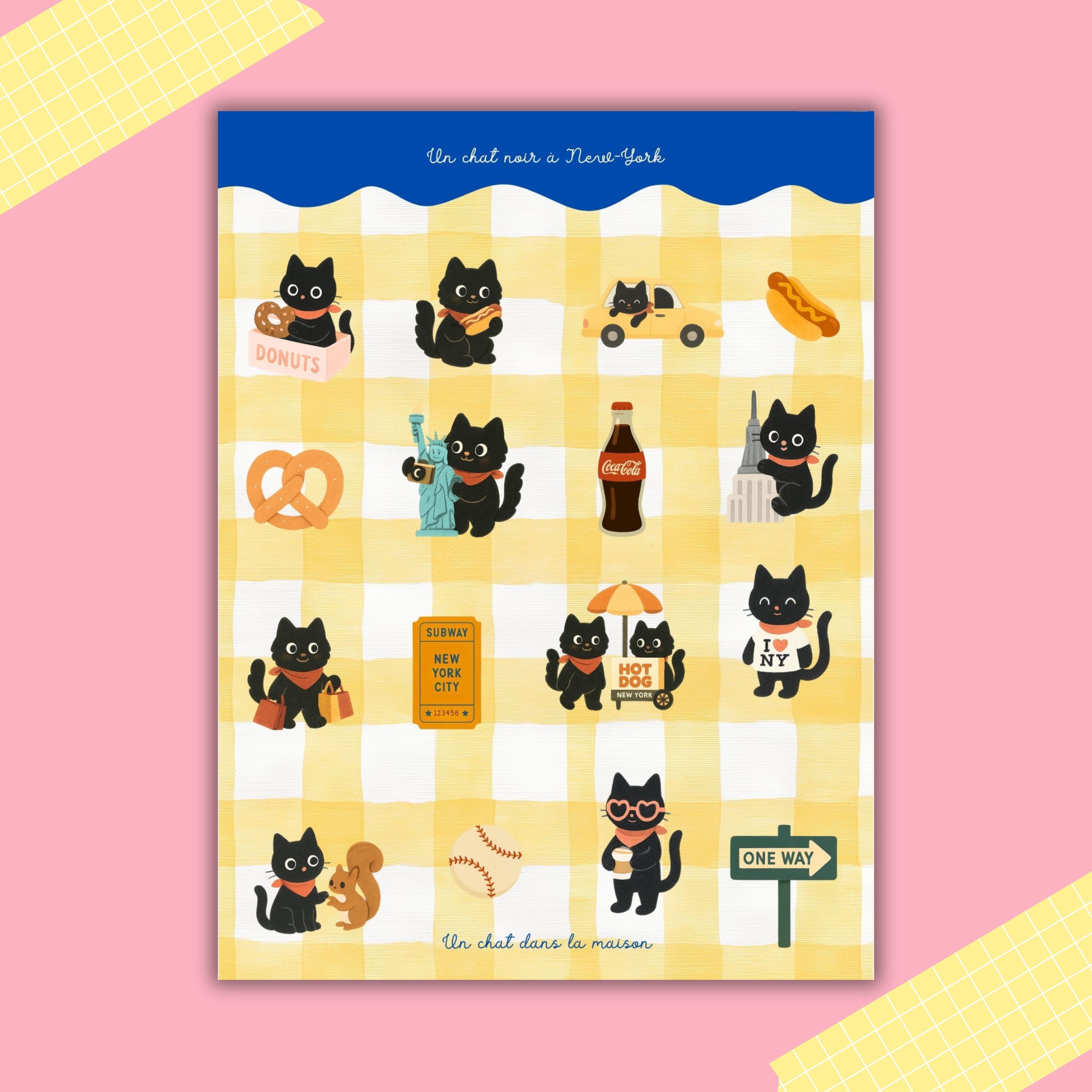 Planche stickers journaling "Le chat noir à New-York" - stickers Chat Noir & New-York – Pack de 16 Stickers