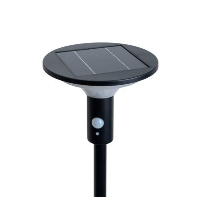 Lámpara de pie solar LED "NORA", para exterior, de metal y plástico negro, con LED integrado.