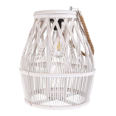 Lámpara decorativa solar LED "Korbinian" para jardín y terraza de madera y ratán en color natural, lámpara solar de 34 cm de alto.