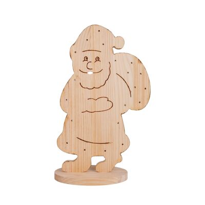 Lámpara decorativa LED de madera "SANTA" pequeña, adorno navideño de madera en color natural, con LED integrados, para exterior.